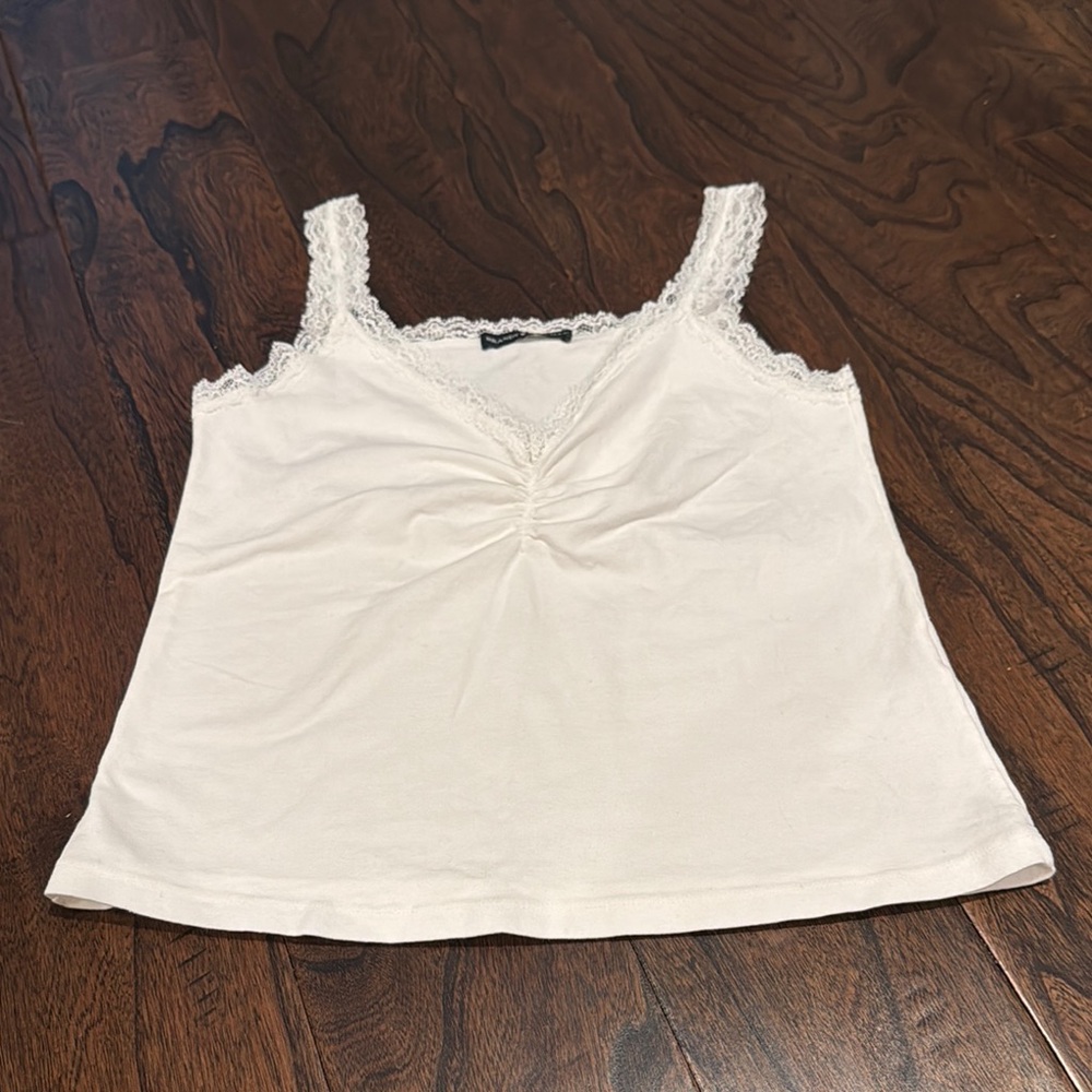 Brandy Melville White Lace Trim Tank Top